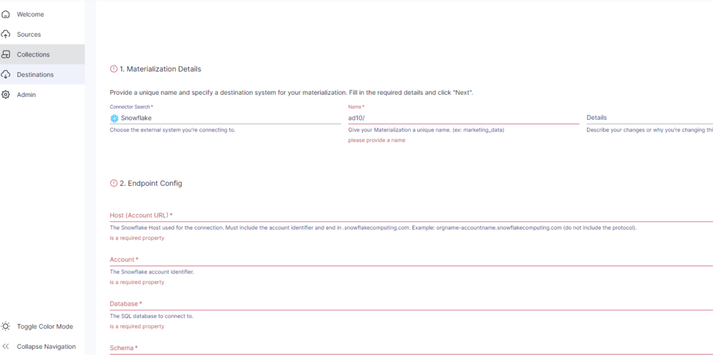 BigQuery to Snowflake - Snowflake Configuration Page