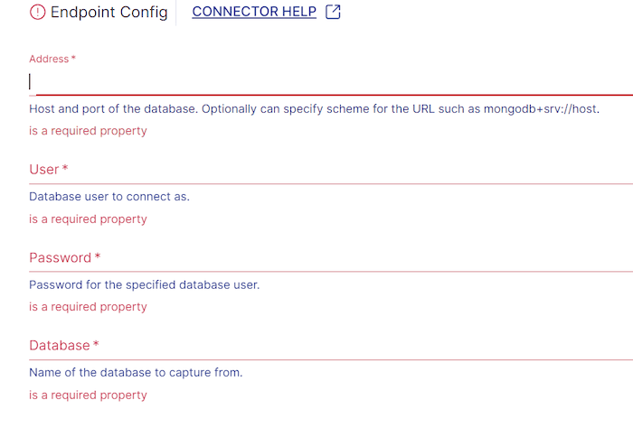 MongoDB to BigQuery - Add a unique name and specify as source sytem for your capture.  Provide Endpoint Config Details