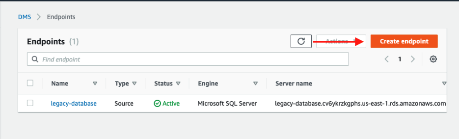 SQL Server to DynamoDB - AWS DMS destination create endpoint page