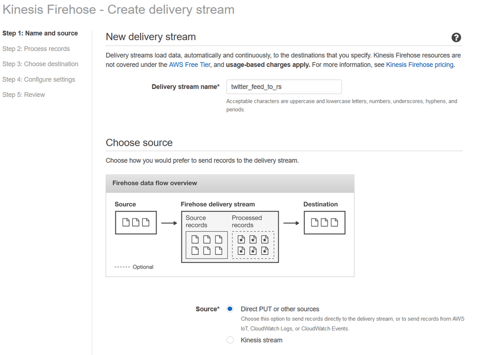 Kinesis to Redshift - step 1