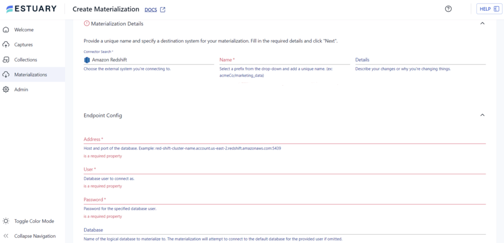 salesforce to redshift - Estuary Step 2.3