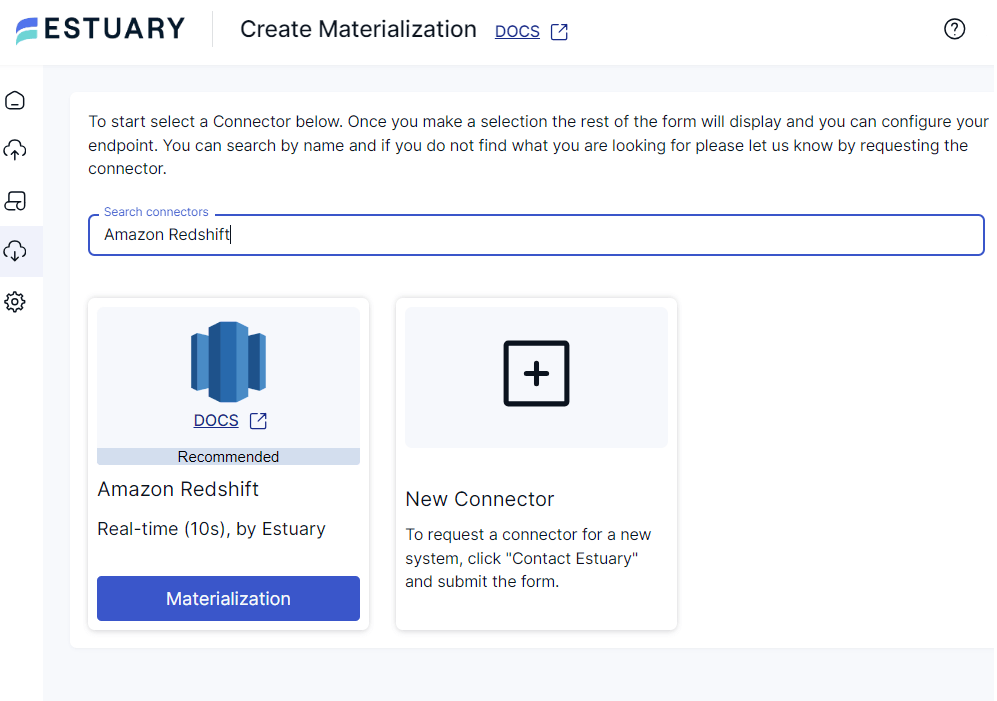 Firestore to redshift - Select amazon redshift as a destination