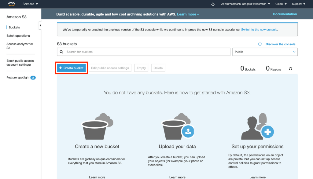 Linkedin Ads to Redshift - Manual Step 2  - Create bucket