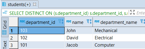 postgresql distinct clause multiple tables