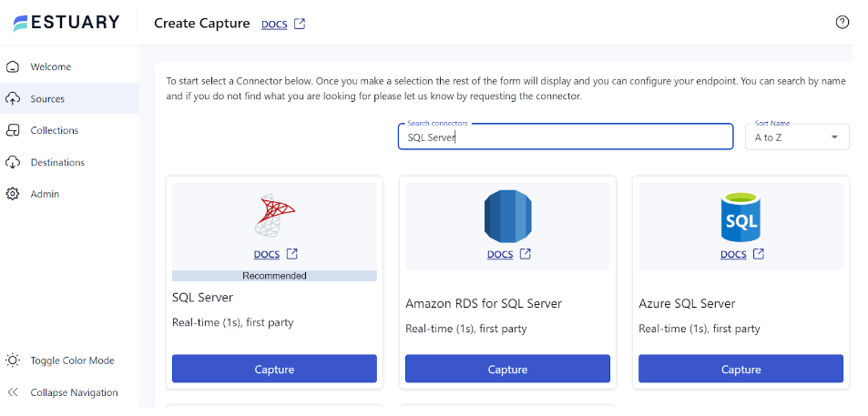 SQL Server to MariaDB - Source Search Connectors Page