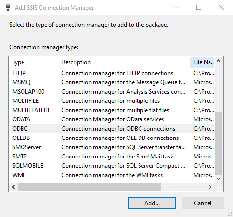 mongodb to sql server - connection manager