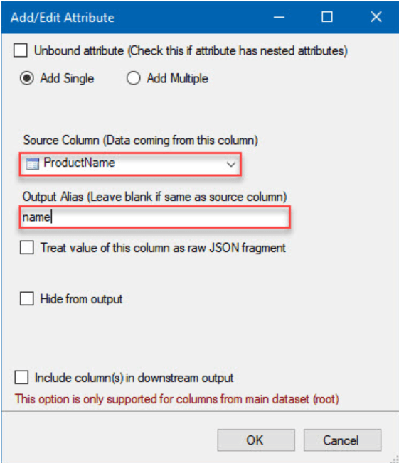 SQL Server to elasticsearch - Add or Edit Attribute page