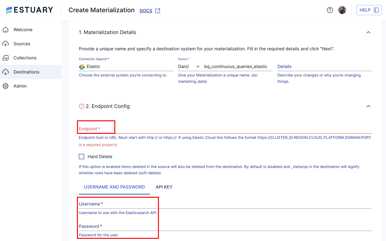 BigQuery Continuous Queries - Configure Elastic Materialization Connector