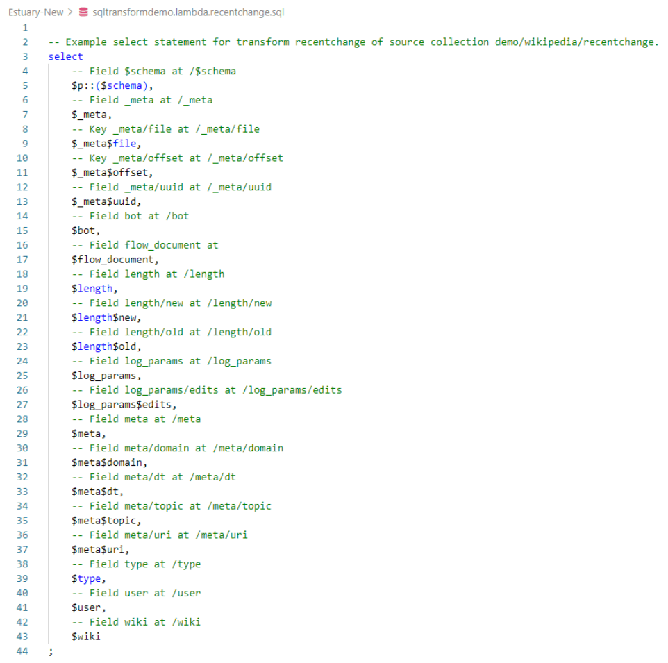 streaming sql - lambda recentchange sql