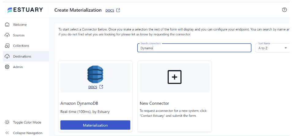 mongodb to dynamodb - Create Materialization