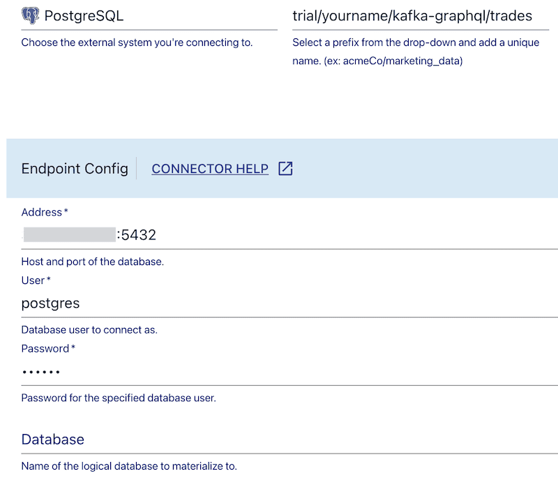 postgres materialization configuration in estuary flow