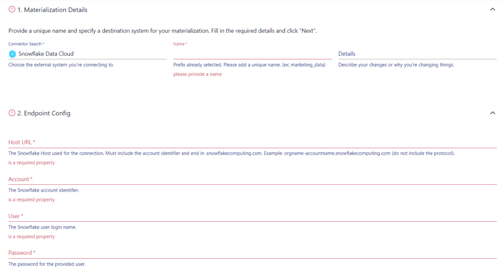 GCS to Snowflake - Snowflake Destination Configuration