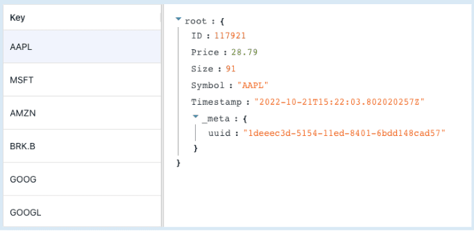 data preview for trades data in estuary flow